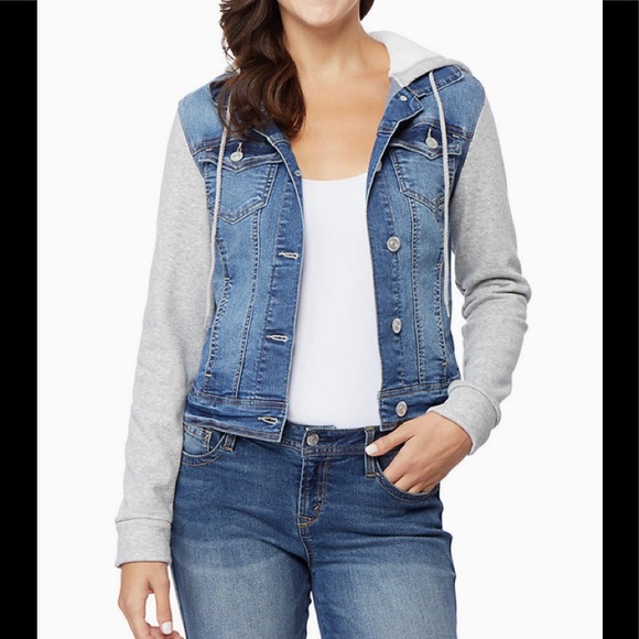 Wallflower Jackets & Blazers - Wallflower denim stretchy flocked sweater material in arms and hood